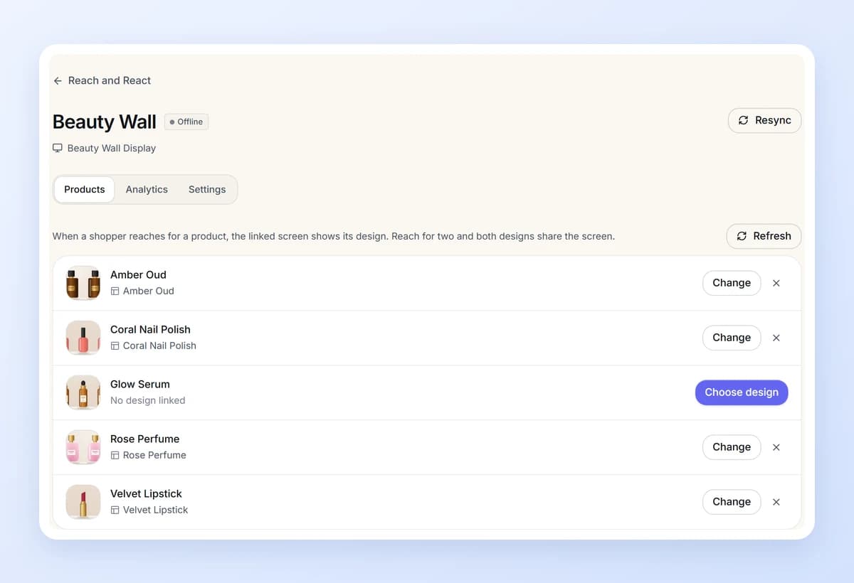 Reach and React products linked to their designs
