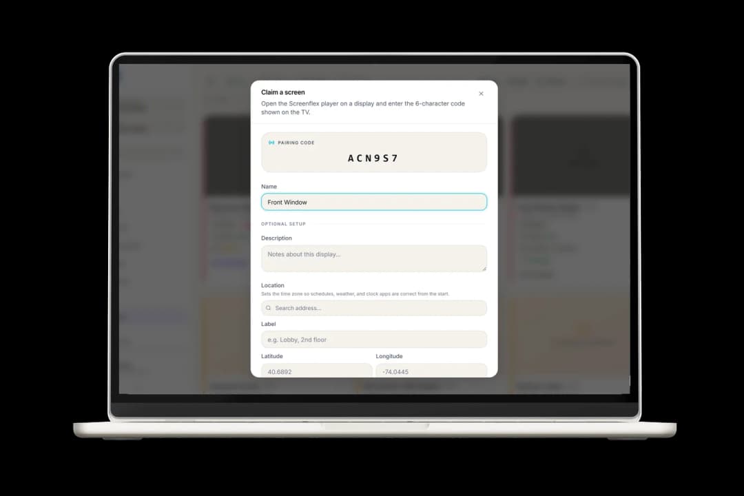 نافذة ربط الشاشة في Screenflex مع إدخال رمز الربط