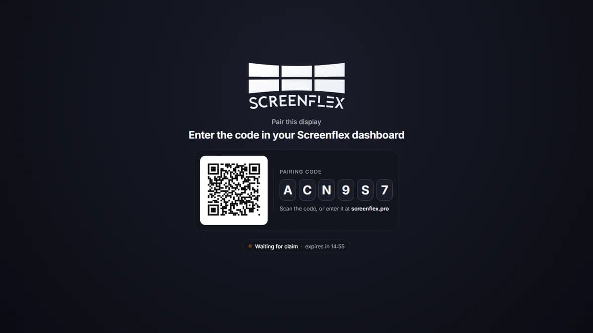 مشغّل Screenflex يعرض رمز الربط